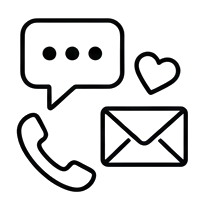 Telefonhöhrer, Briefumschlag, Herz, Sprechblase