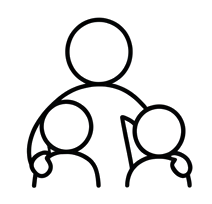 Erwachsener umarmt zwei Kinder